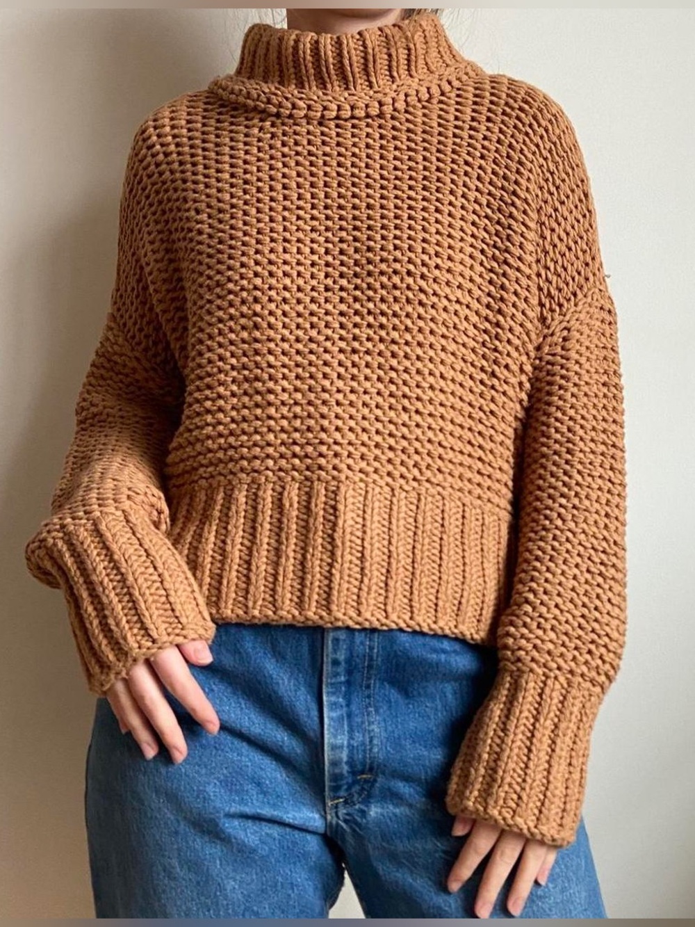 Free People “My Only Sunshine” Sweater | XL | Oversized Chunky Knit Mock Neck